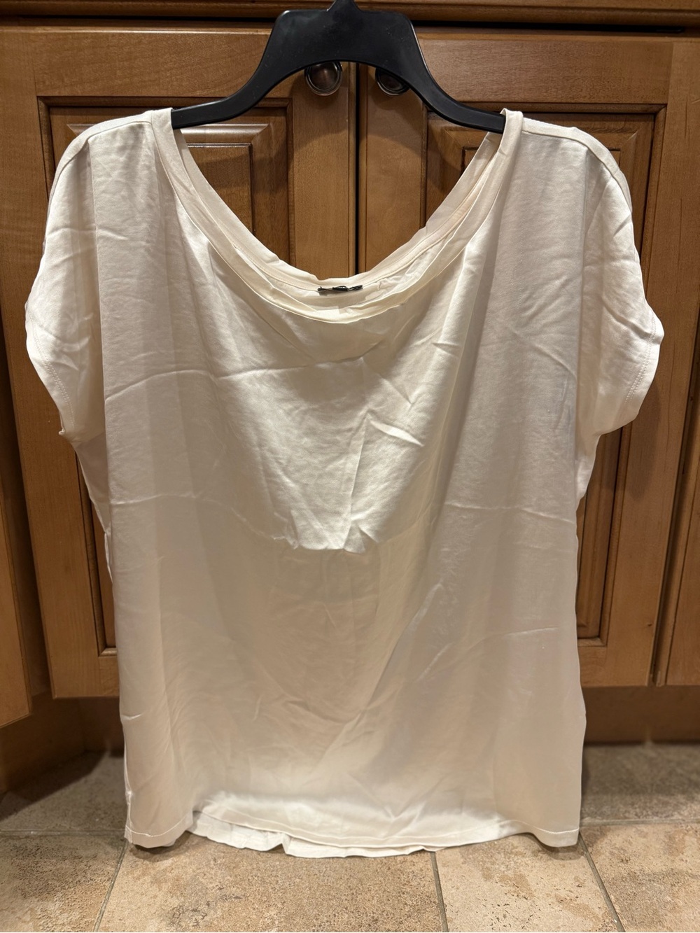 Women's White satin front Short Sleeve Top